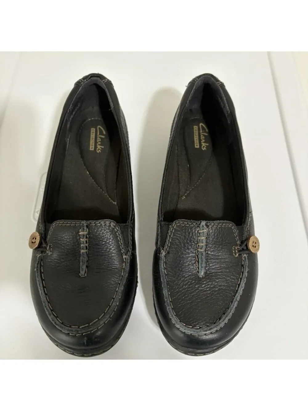 Clarks Black Button Accent Slip On Loafers